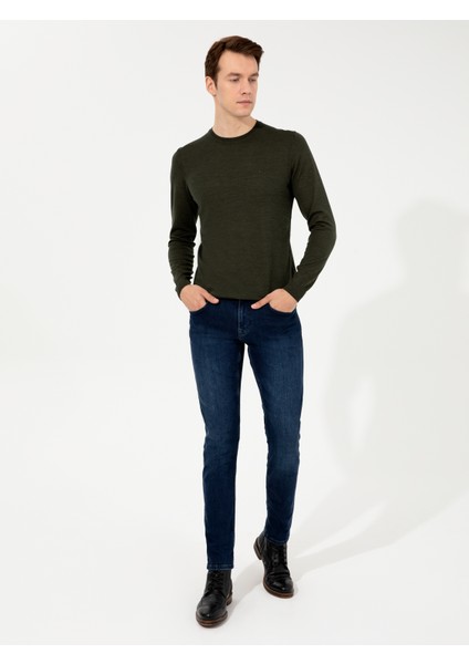 Erkek Haki Slim Fit Bisiklet Yaka Basic Triko Kazak 50257398-VR027