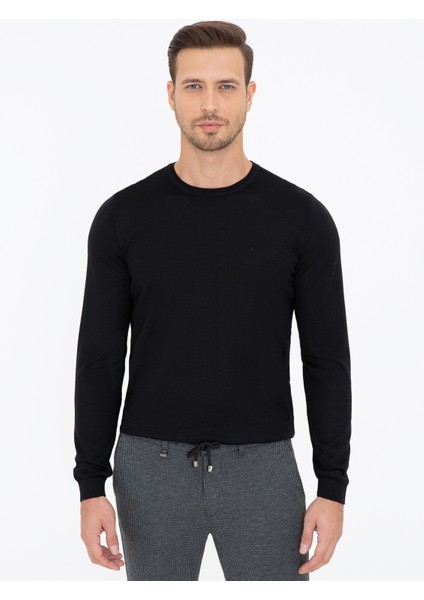 Erkek Siyah Slim Fit Bisiklet Yaka Basic Triko Kazak 50237038-VR046 fırsatları