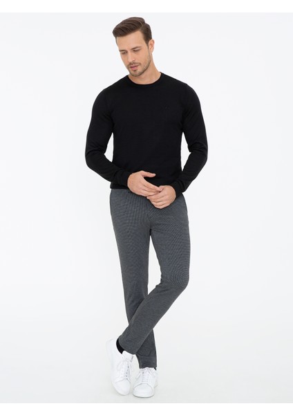 Erkek Siyah Slim Fit Bisiklet Yaka Basic Triko Kazak 50237038-VR046 fiyatları