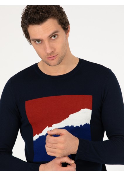 Erkek Lacivert Slim Fit Bisiklet Yaka Triko Kazak 50259300-VR033 fiyatları