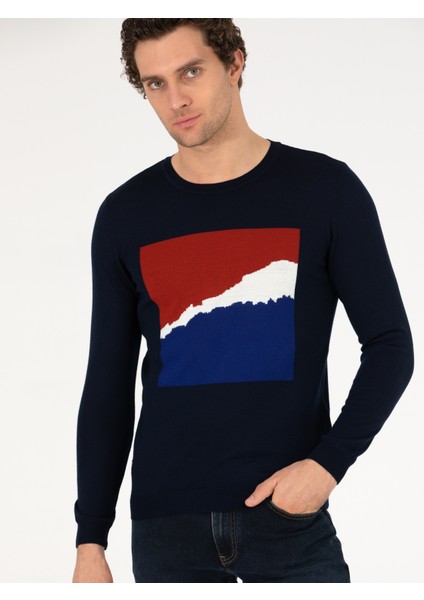 Erkek Lacivert Slim Fit Bisiklet Yaka Triko Kazak 50259300-VR033 modelleri