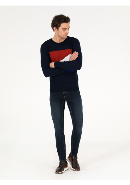 Erkek Lacivert Slim Fit Bisiklet Yaka Triko Kazak 50259300-VR033 fırsatları