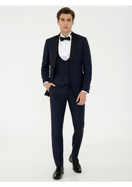 Erkek Lacivert Ex. Slim Fit Yelekli Smokin Damatlık 50236701-VR033