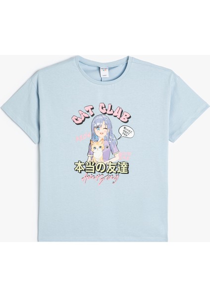 Baskılı Mavi Kız Çocuk T-Shirt 4SKG10525AK