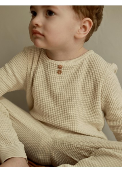 Waffle Alt - Üst Çocuk Takım - Krem 4-6 Yaş