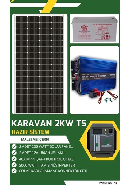 Karavan Güneş Enerjili 2000W Tam Sınus Solar Paket No: 10