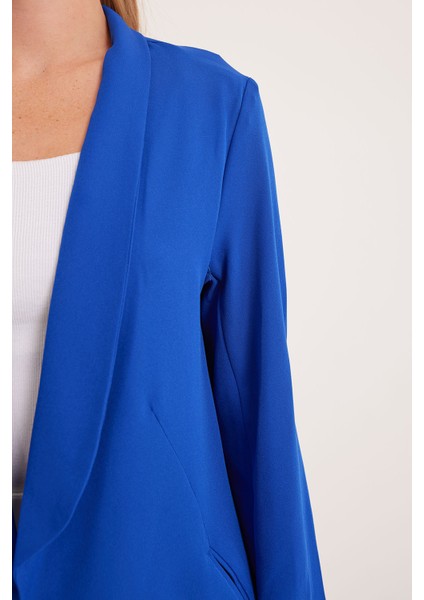 Kadın Saks Uzun Blazer Ceket 0705