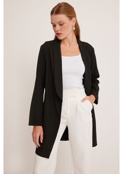 Kadın Siyah Uzun Blazer Ceket 0705 modelleri