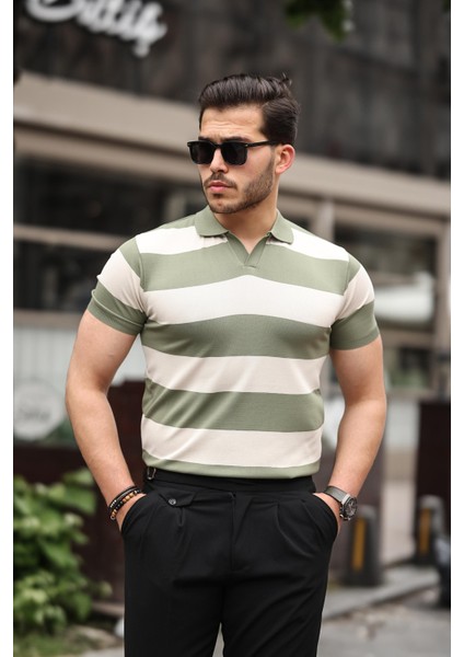 Haki Bej Triko Blok Parçalı Polo Yaka Tişört fiyatları