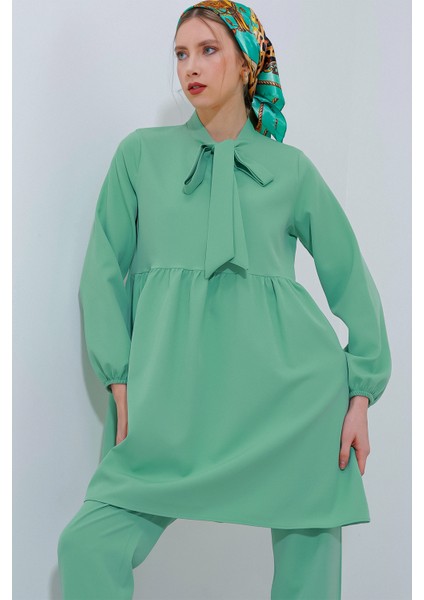 Kadın Mint Örme Pantolon Tunik Alt Üst Takım 6654