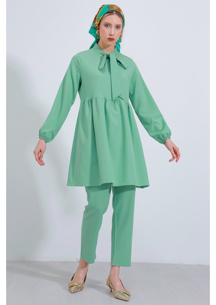 Kadın Mint Örme Pantolon Tunik Alt Üst Takım 6654 modelleri