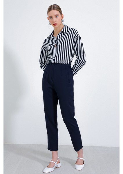 Kadın Lacivert Yüksek Bel Kumaş Pantolon 6650