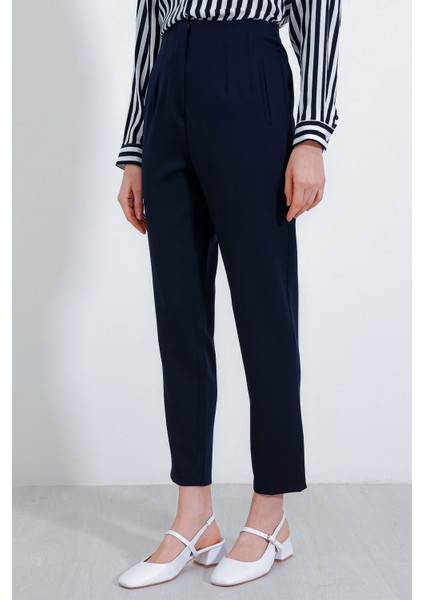 Kadın Lacivert Yüksek Bel Kumaş Pantolon 6650 modelleri