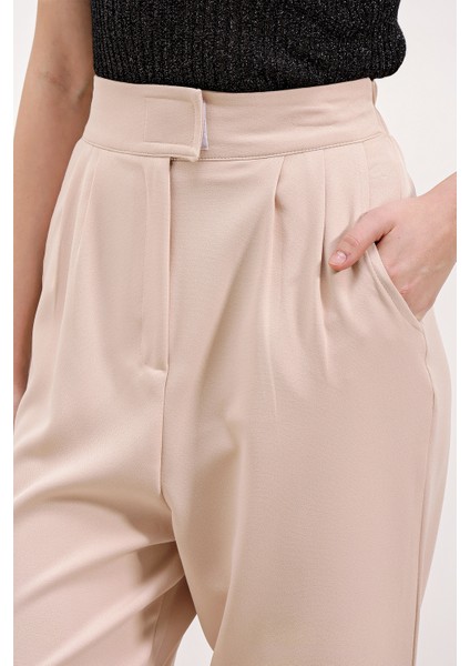 Kadın Bej Yüksek Bel Kumaş Pantolon 6612 modelleri