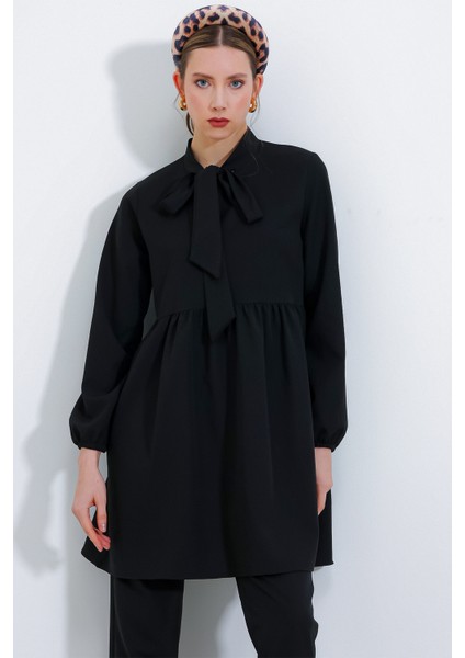 Kadın Siyah Örme Pantolon Tunik Alt Üst Takım 6654