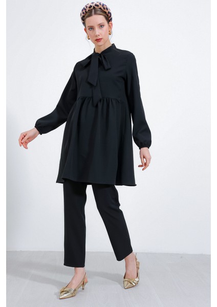 Kadın Siyah Örme Pantolon Tunik Alt Üst Takım 6654 modelleri