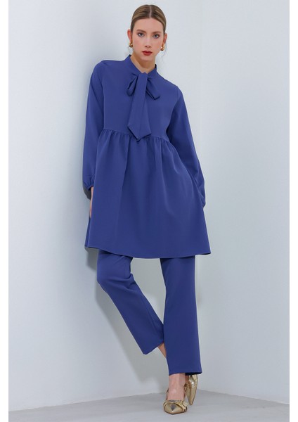 Kadın Indigo Örme Pantolon Tunik Alt Üst Takım 6654