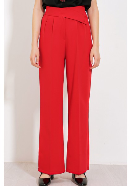 Kadın Kırmızı Yüksek Bel Palazzo Pantolon 6646 modelleri
