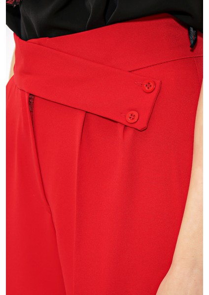 Kadın Kırmızı Yüksek Bel Palazzo Pantolon 6646 indirimleri