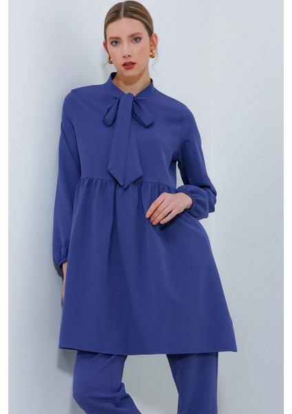 Kadın Indigo Örme Pantolon Tunik Alt Üst Takım 6654
