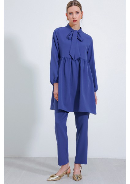 Kadın Indigo Örme Pantolon Tunik Alt Üst Takım 6654