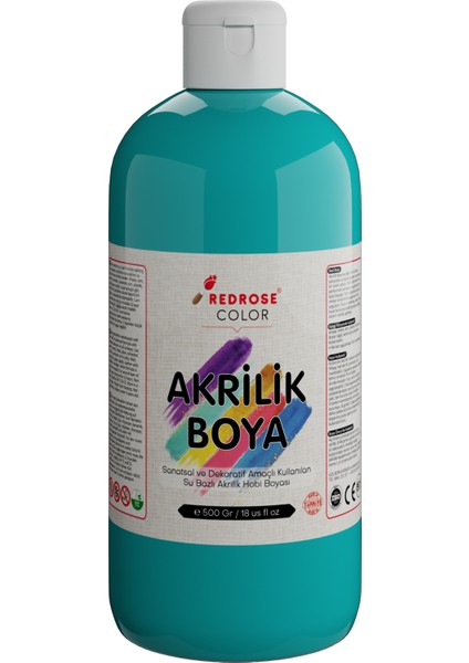 Turkuaz Akrilik Boya 500 gr Sanatsal, Dekoratif, Hobi Amaçlı, Canlı Renkler