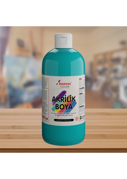 Turkuaz Akrilik Boya 500 gr Sanatsal, Dekoratif, Hobi Amaçlı, Canlı Renkler