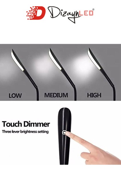 3 Seviye Dokunmatik USB LED Masa Çalışma Kitap Okuma Lambası Pc Gece Lambası Siyah