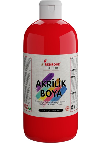 Kırmızı Akrilik Boya 500 gr Sanatsal, Dekoratif, Hobi Amaçlı, Canlı Renkler