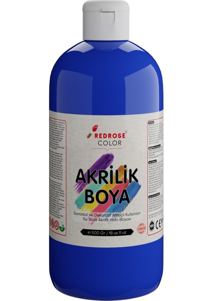 Mavi Akrilik Boya 500 gr Sanatsal, Dekoratif, Hobi Amaçlı, Canlı Renkler