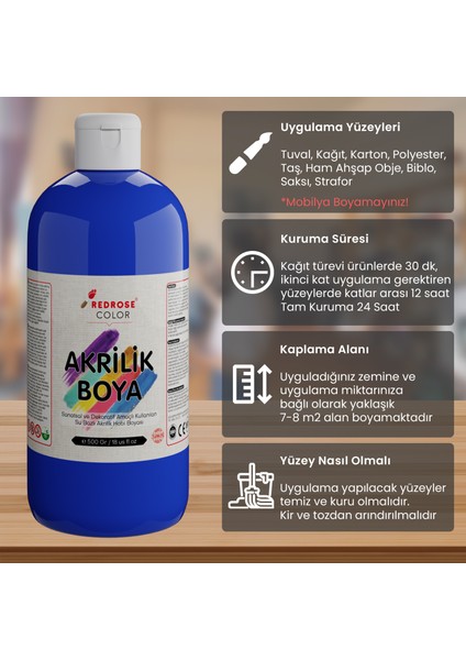 Mavi Akrilik Boya 500 gr Sanatsal, Dekoratif, Hobi Amaçlı, Canlı Renkler modelleri