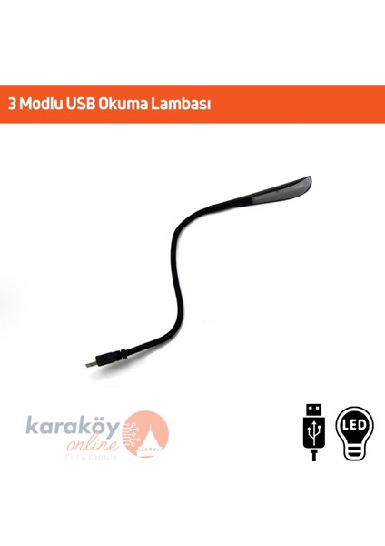 Karaköy Online 5V Usb'li Okuma Lambası 3 Modlu Beyaz Işık