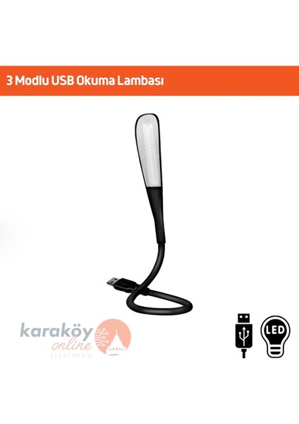 Karaköy Online 5V Usb'li Okuma Lambası 3 Modlu Beyaz Işık