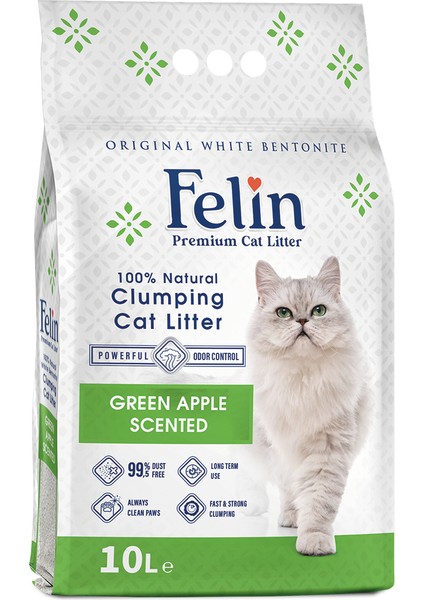 Yeşil Elma Kokulu Topaklanan İnce Taneli Kedi Kumu 10l
