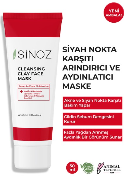 Akne ve Siyah Nokta Karşıtı Arındırıcı Yüz Bakım Kil Maskesi 50 ml Tüm Ciltler için