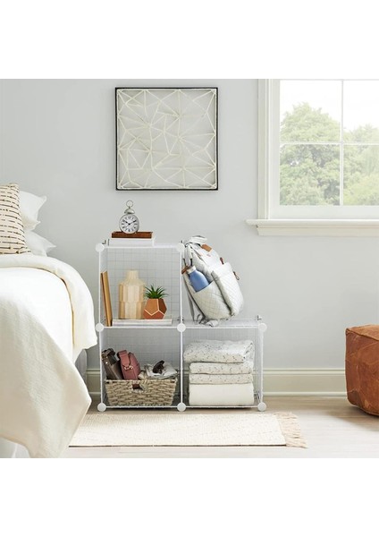 3 Bölmeli Tel Küp Çok Amaçlı Organizer Raf Beyaz 33CM Mutfak, Oyuncak, Kiler, Depolama Rafı