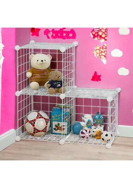 3 Bölmeli Tel Küp Çok Amaçlı Organizer Raf Beyaz 33CM Mutfak, Oyuncak, Kiler, Depolama Rafı fırsatları