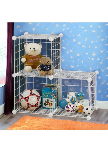 3 Bölmeli Tel Küp Çok Amaçlı Organizer Raf Beyaz 33CM Mutfak, Oyuncak, Kiler, Depolama Rafı indirimleri