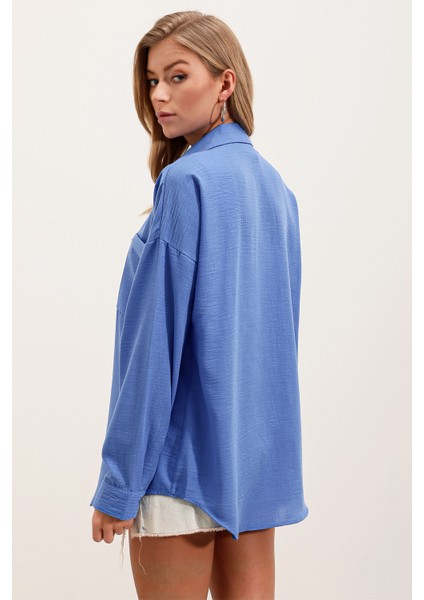 20153 Tek Cepli Oversize Keten Gömlek - Saks indirimleri