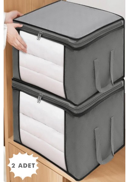 Gri 2 Adet Üst Pencereli Kıyafet Eşya Saklama Hurcu Baza Altı Depolama Hurcu Dolap Düzenleyic