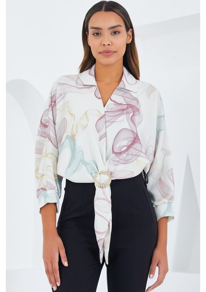 Kadın Oversize Dökümlü Crop Saten Gömlek 906 - Gül Kurusu