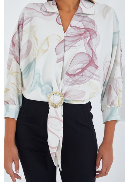 Kadın Oversize Dökümlü Crop Saten Gömlek 906 - Gül Kurusu