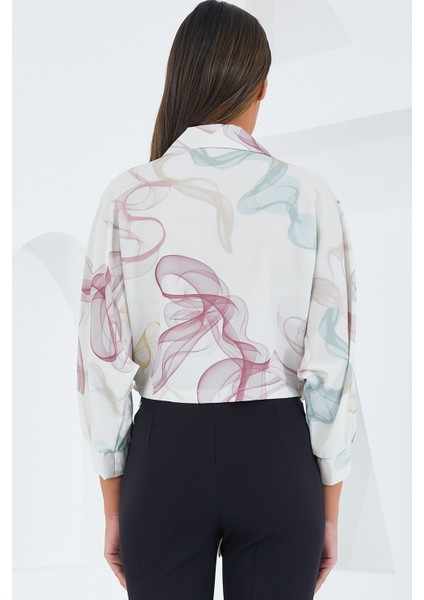 Kadın Oversize Dökümlü Crop Saten Gömlek 906 - Gül Kurusu