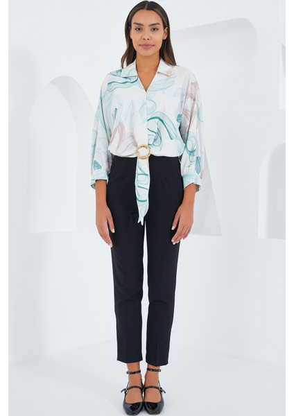 Kadın Oversize Dökümlü Crop Saten Gömlek 906 - Mint fiyatları