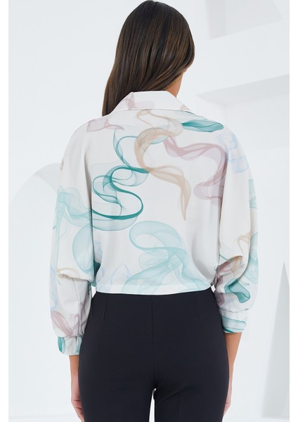 Kadın Oversize Dökümlü Crop Saten Gömlek 906 - Mint indirimleri