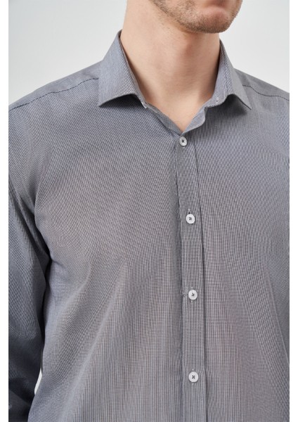Erkek Siyah Pamuk Baskılı Desenli Italyan Yaka Slim Fit Gömlek fırsatları