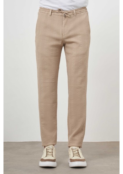 Erkek Bej Poliviskon Trend Ipli Jogger Slim Fit Spor Pantolon