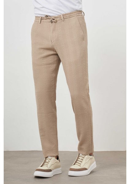 Erkek Bej Poliviskon Trend Ipli Jogger Slim Fit Spor Pantolon modelleri