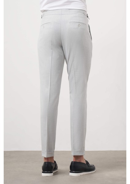 Erkek Gri Poliviskon Trend Pileli Slim Fit Spor Pantolon