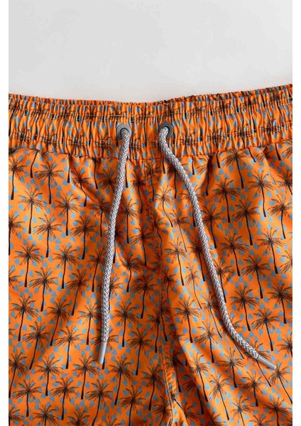 845 Erkek Hardal Palmiye Desenli Deniz Şortu modelleri